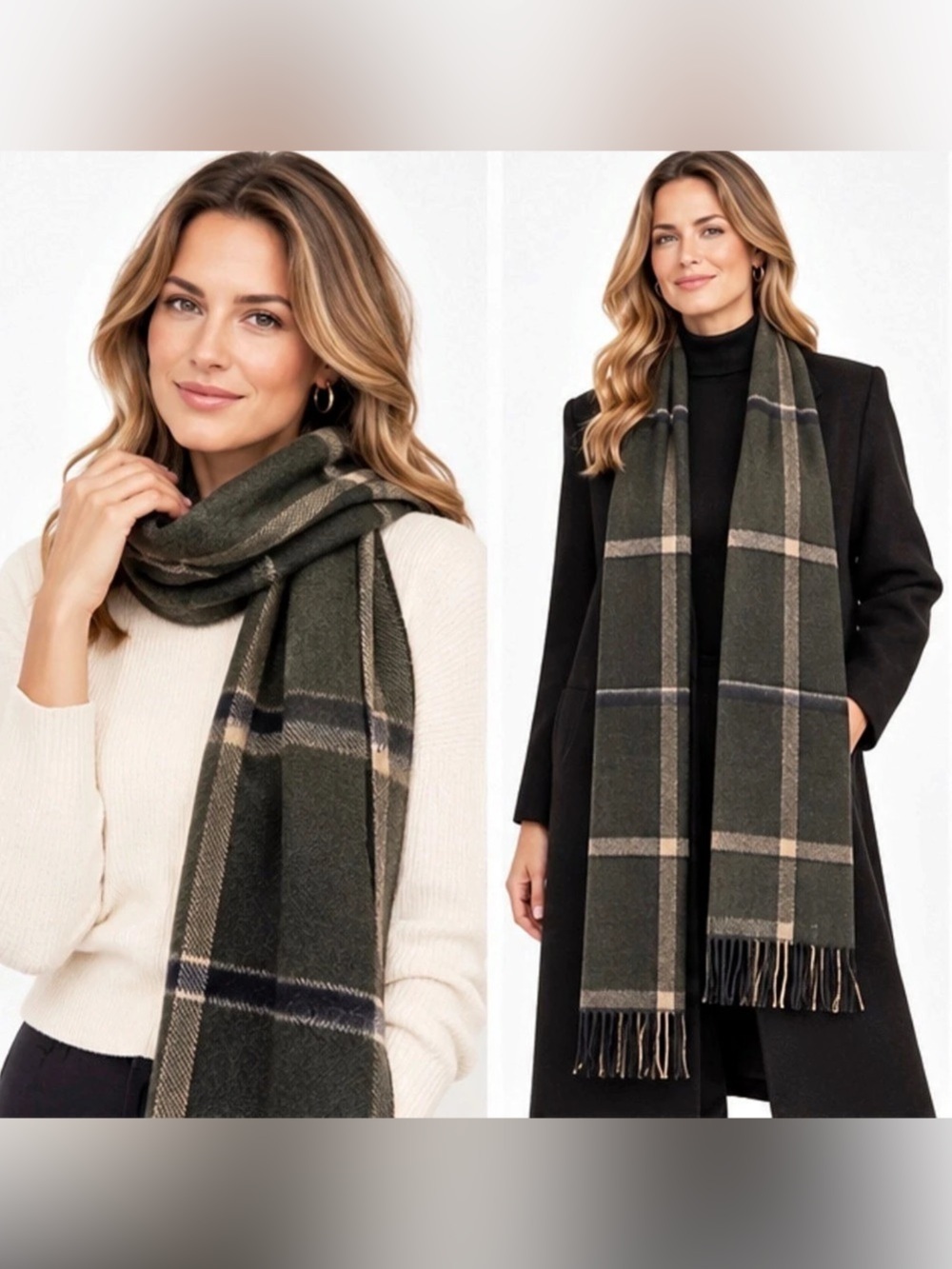 Joseph & Lyman 100% Cashmere Plaid Scarf – Made in Germany – 65” x 11.5”